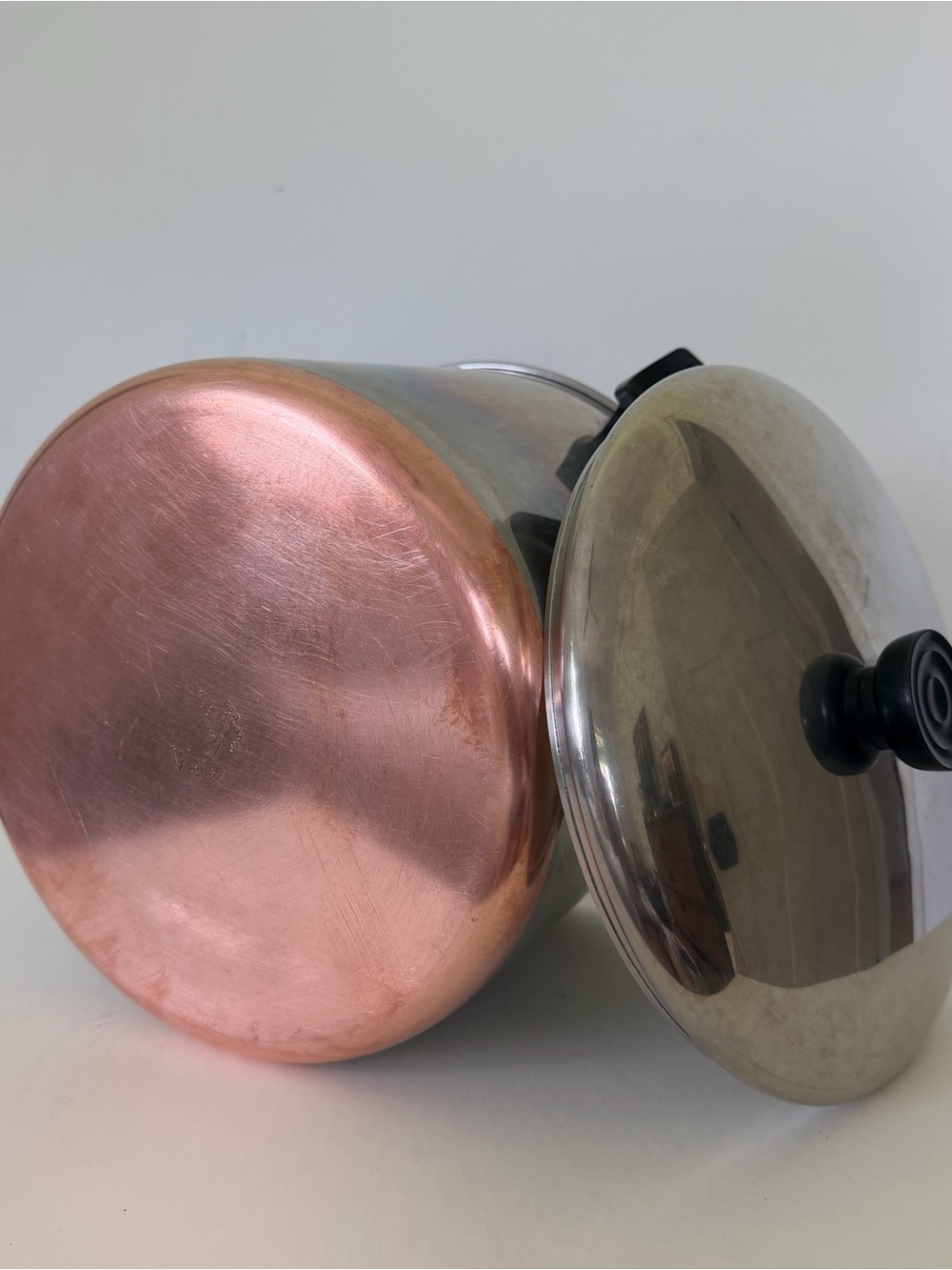 Vintage 1801 Revere Ware 8 Qt Stock Pot & Lid Copper Bottom Clinton ILL USA 1989